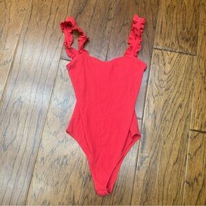 Lulus women’s red ruffled straps bodysuit